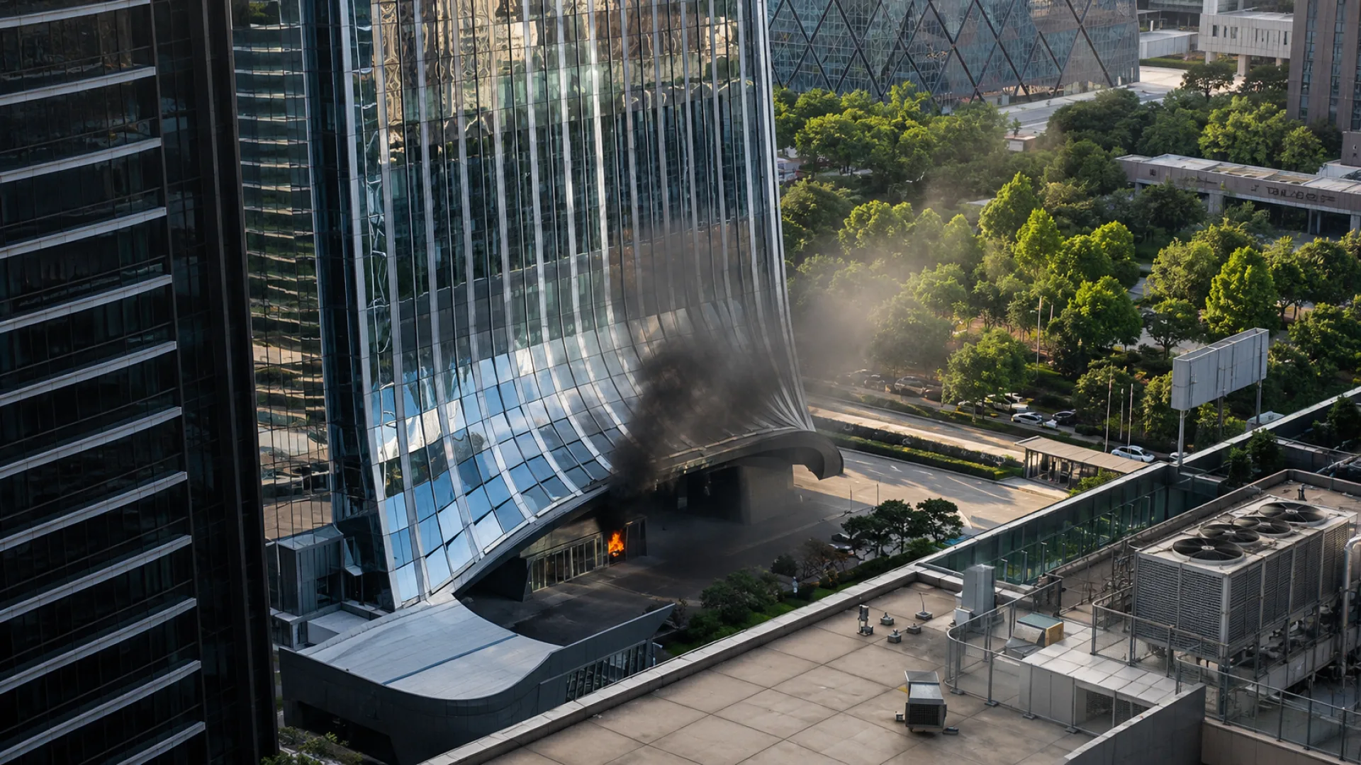 Маленький самолёт столкнулся с небоскрёбом CITIC Tower в Пекине — работают экстренные службы