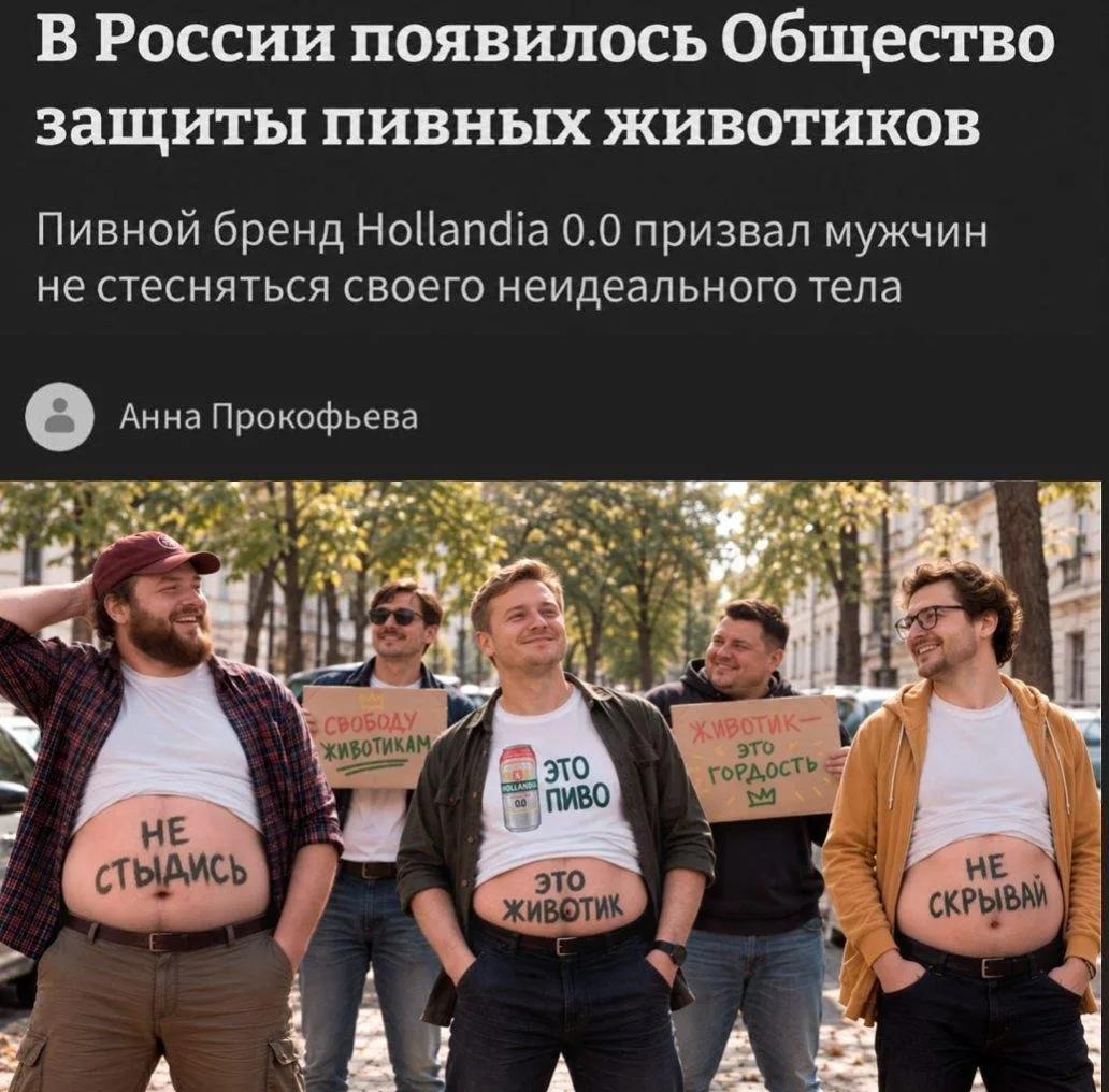 В России появилось «Общество защиты мужских животиков»

Пивной бренд Hollandia запустил инициативу в поддержку мужского бодипозитива — «Общество защиты мужских животиков».